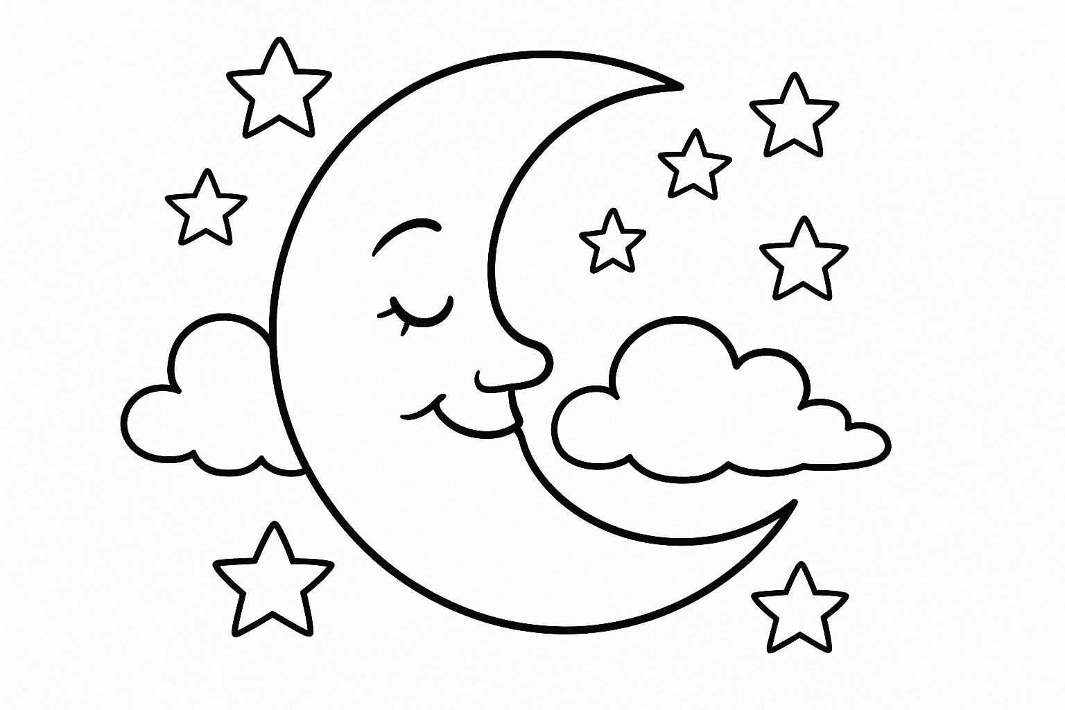 Lua com nuvens para colorir