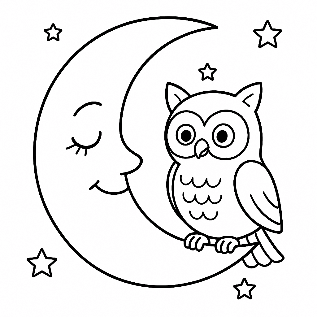Lua com pássaro para colorir