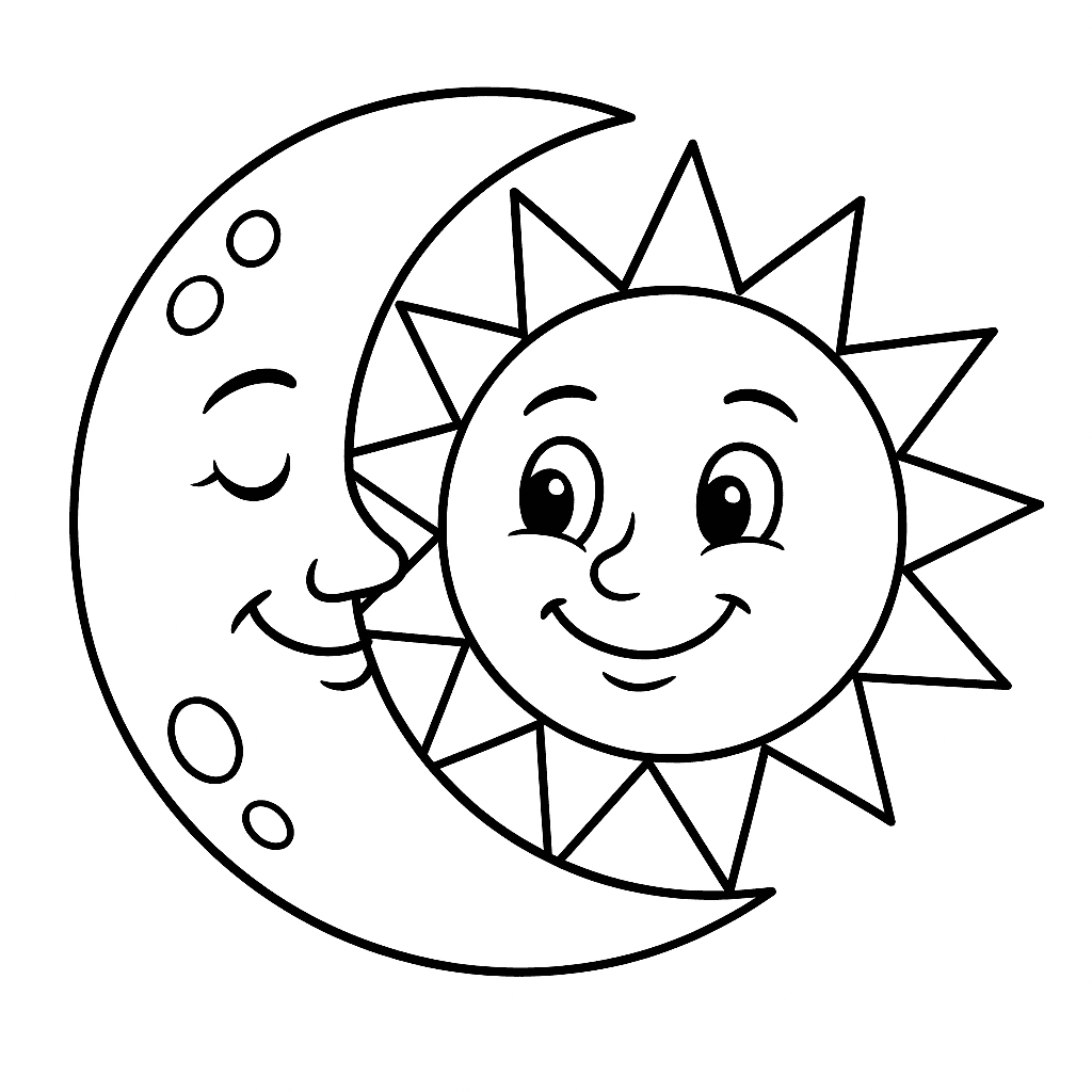 Lua e sol para colorir
