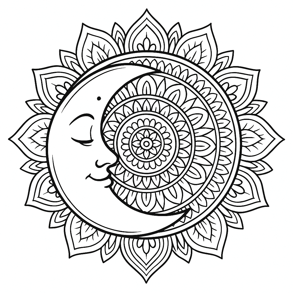 Lua mandala para colorir