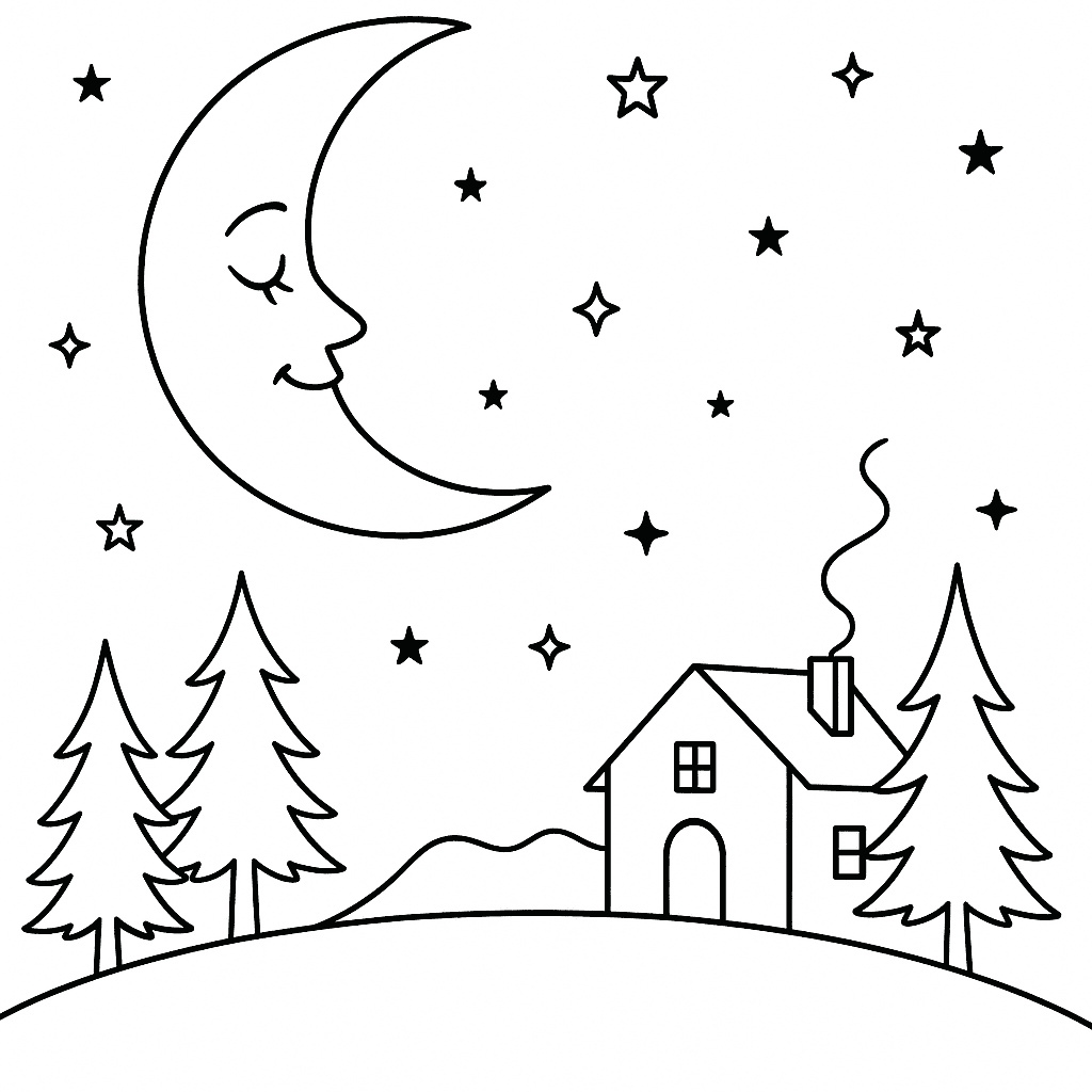 Lua na noite para colorir