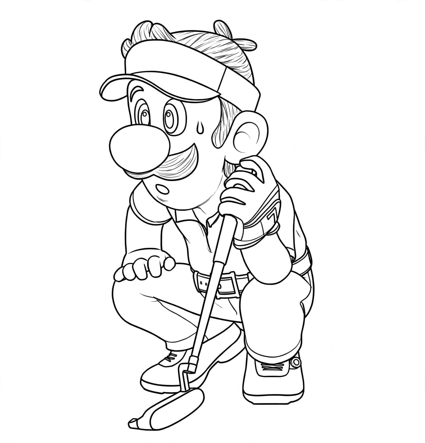 Luigi com taco de golfe para colorir