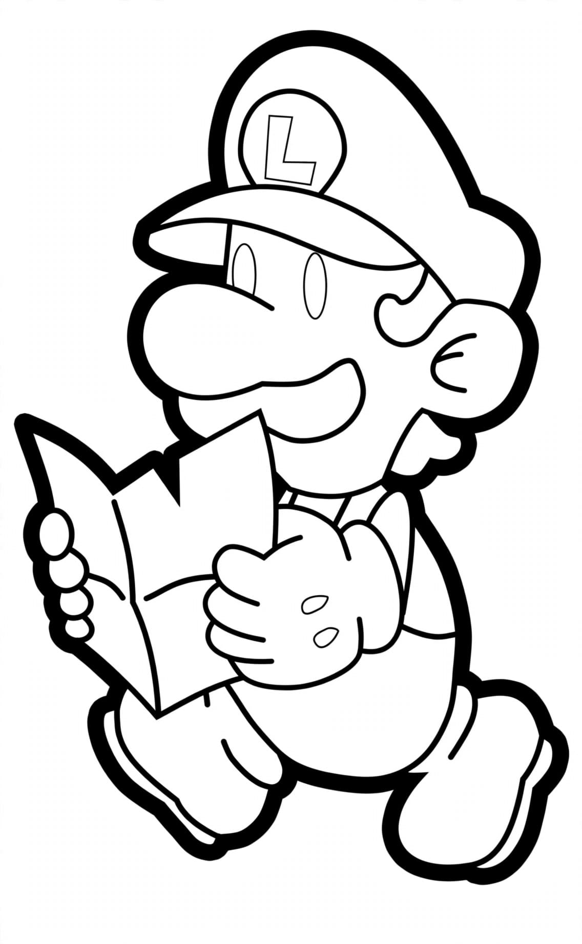 Luigi de papel com mapa para colorir