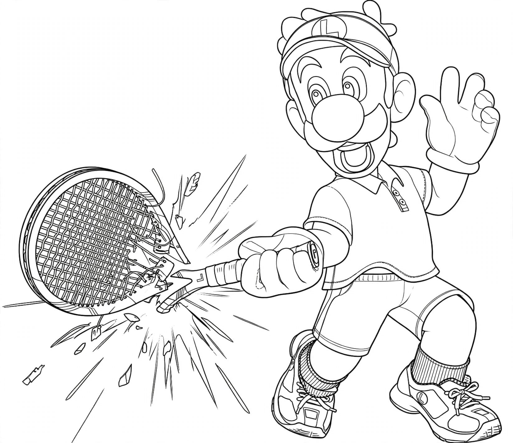 Luigi jogando tênis para colorir
