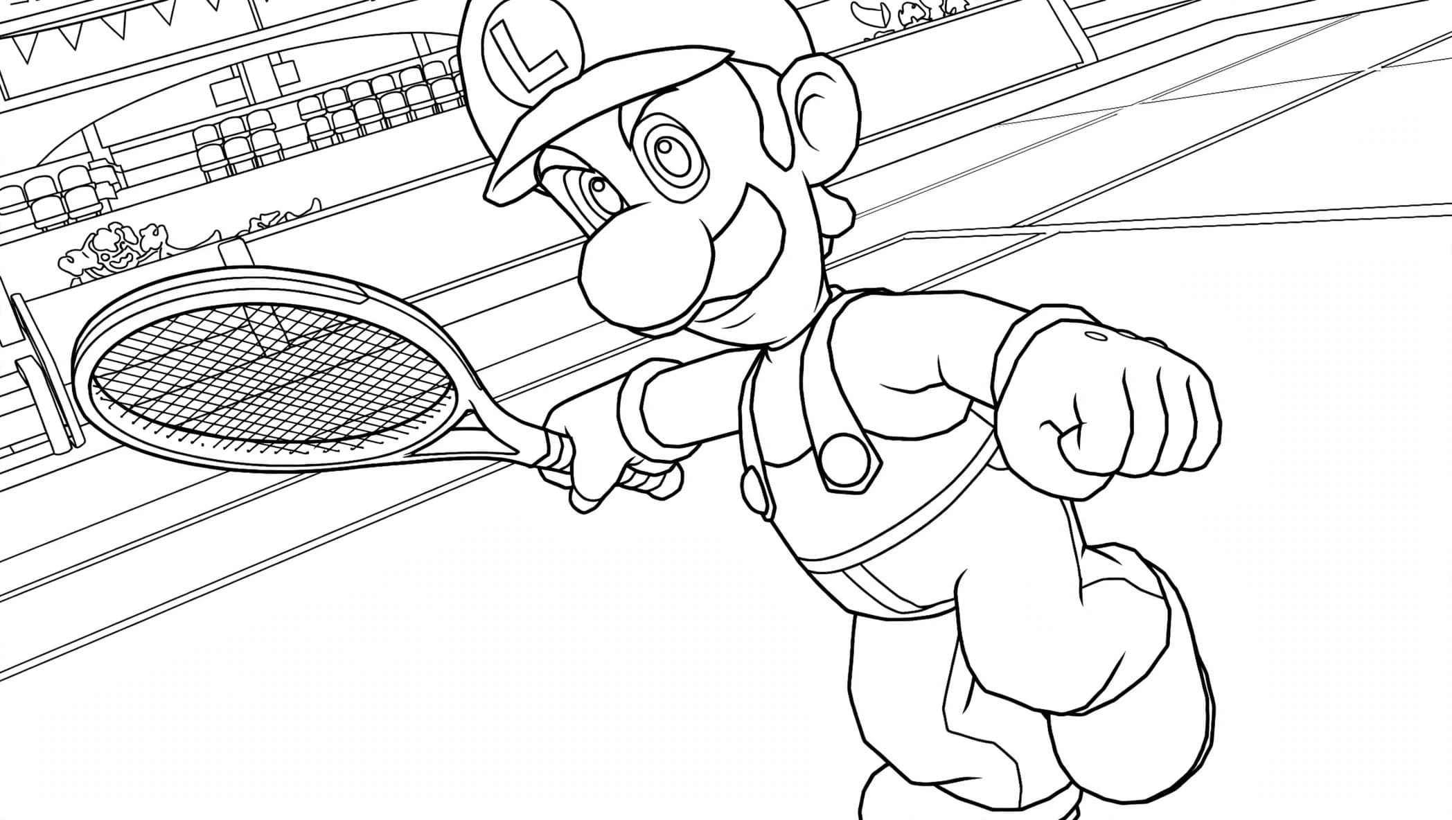 Luigi na quadra de tênis para colorir