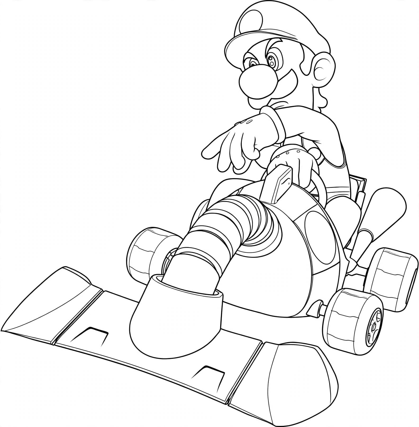 Luigi no kart vermelho para colorir