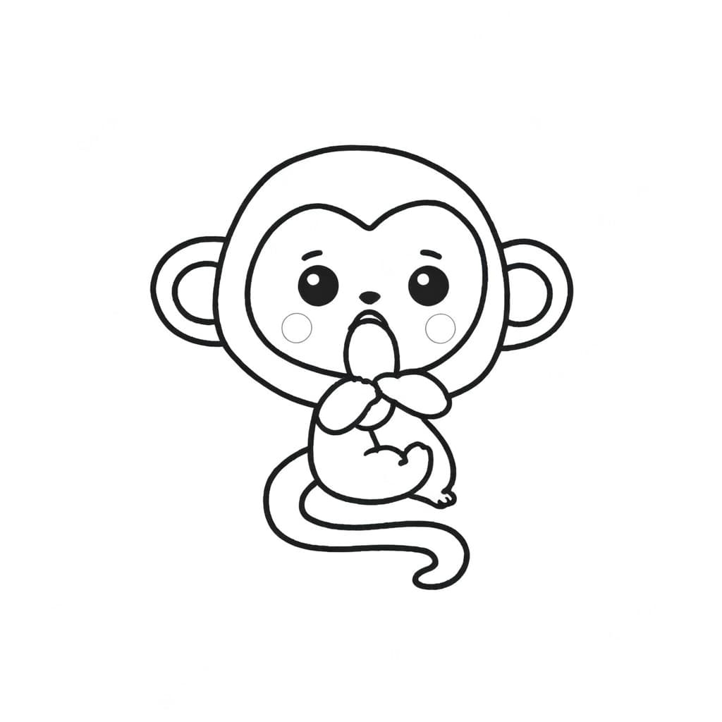 Filhote de macaco comendo banana para colorir