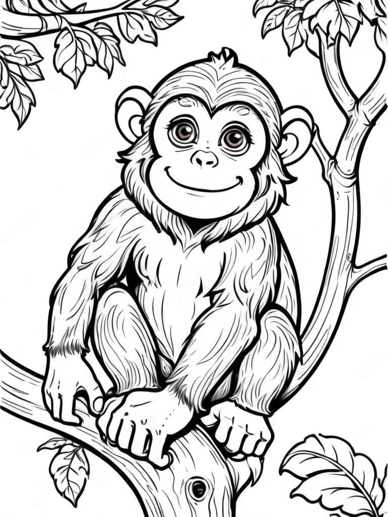 Macaco na árvore para colorir