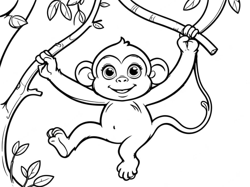 Macaco pulando no galho para colorir
