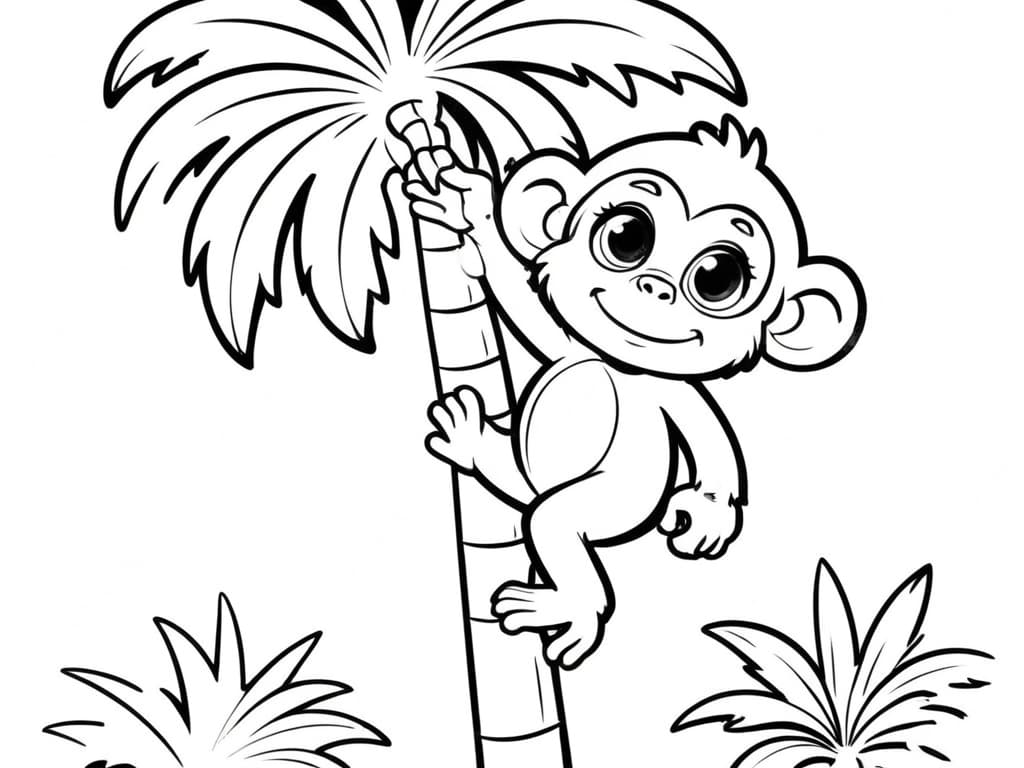 Macaco subindo na árvore para colorir