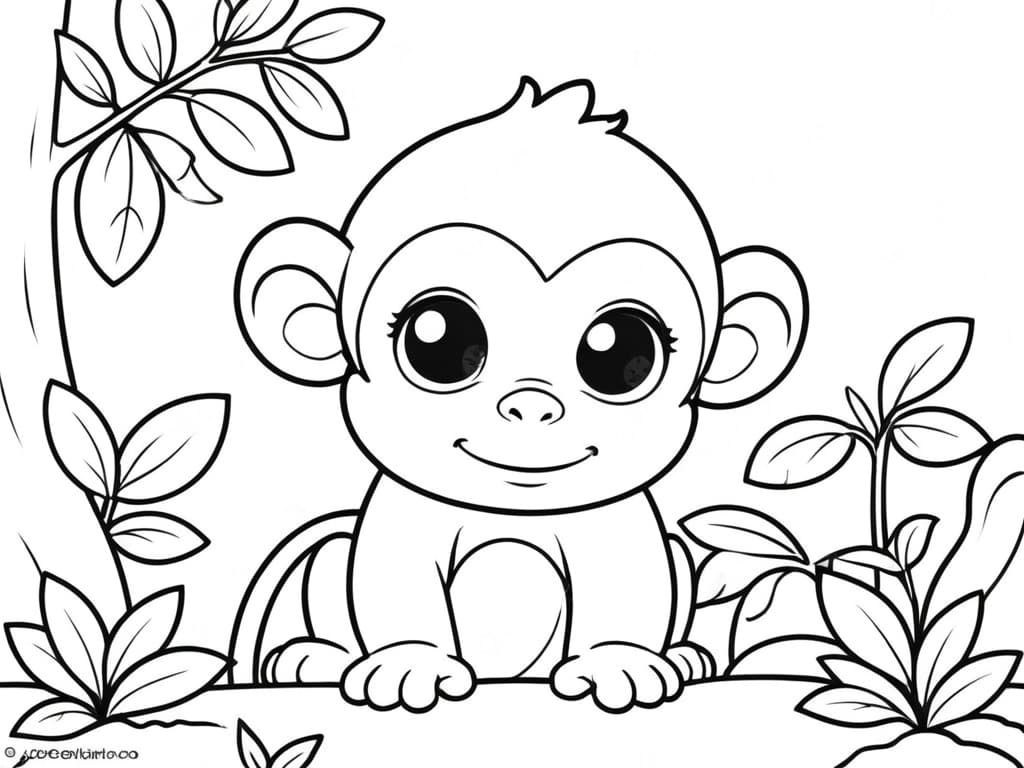 Macaquinho na floresta para colorir