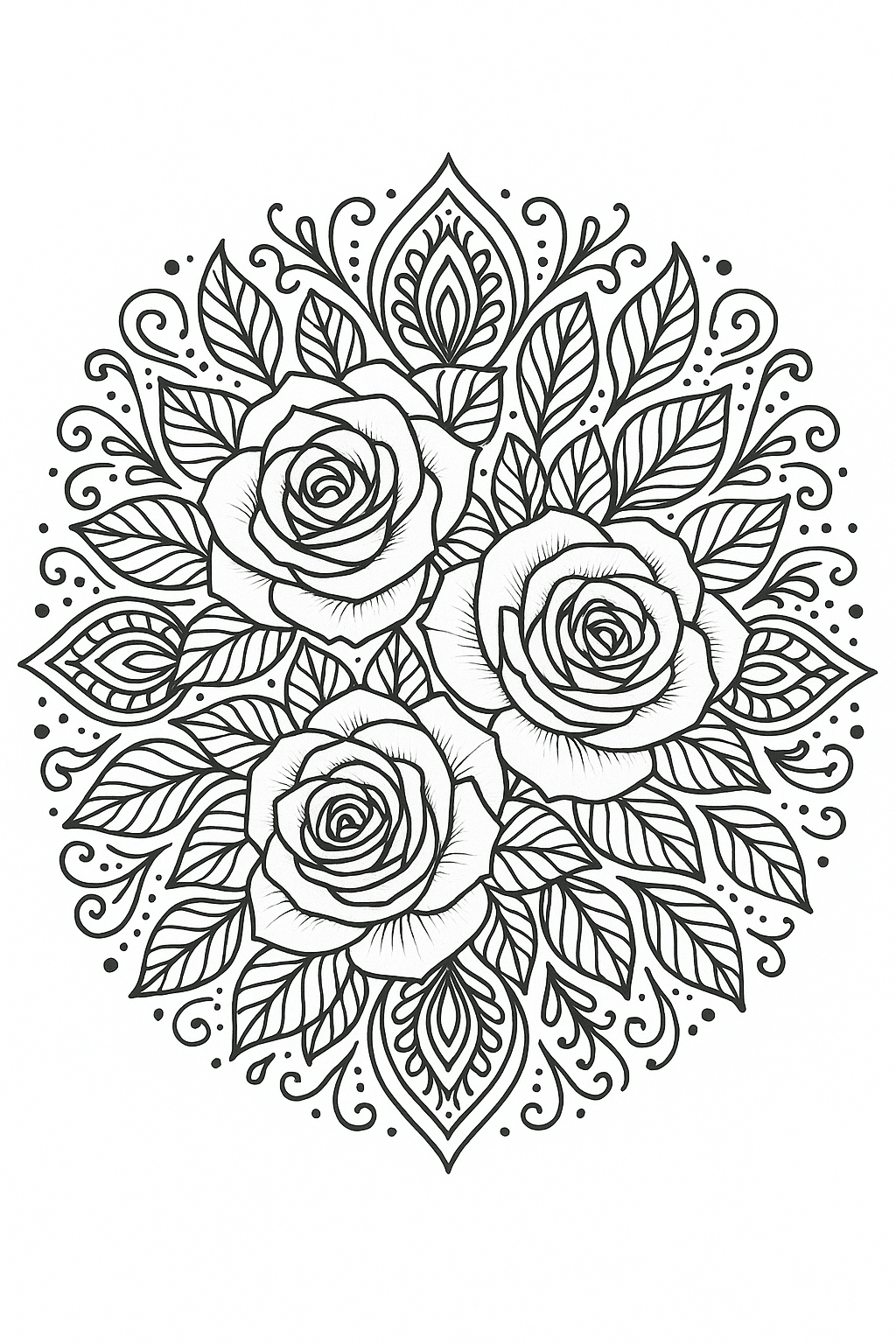 Mandala com rosas para colorir