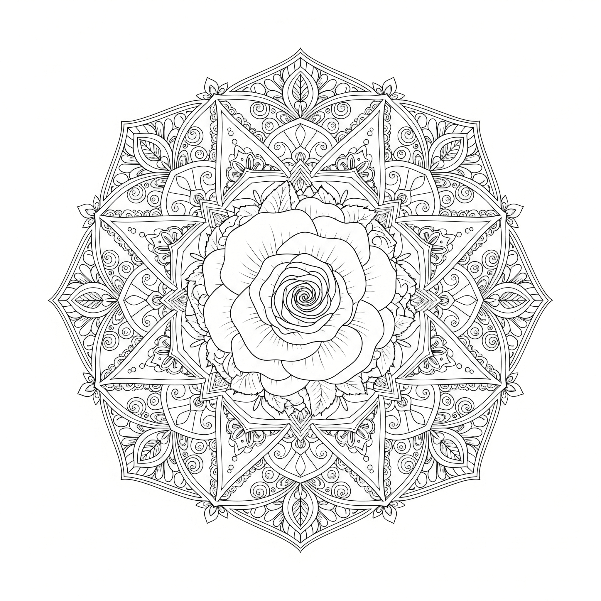 Mandala rosa central para colorir