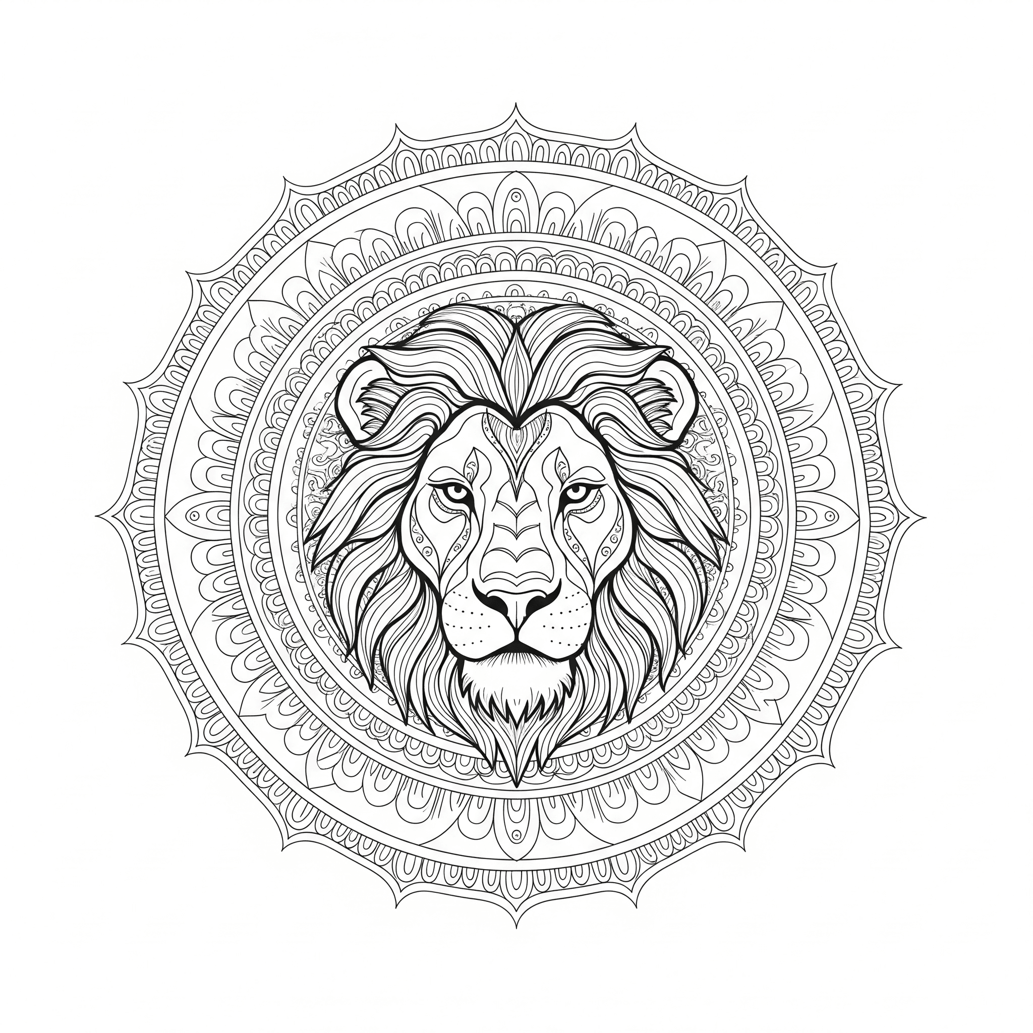 Mandala rosto de leão para colorir