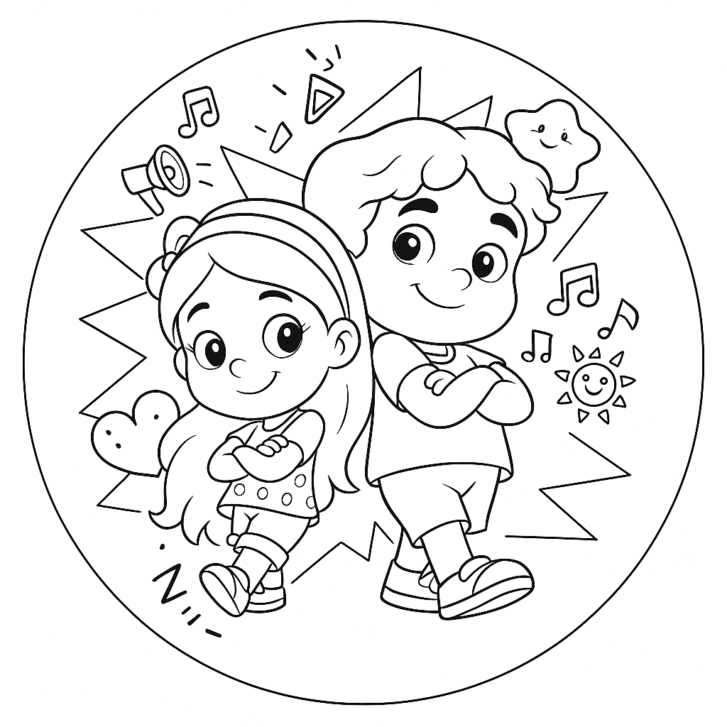 Maria Clara e JP se divertindo para colorir
