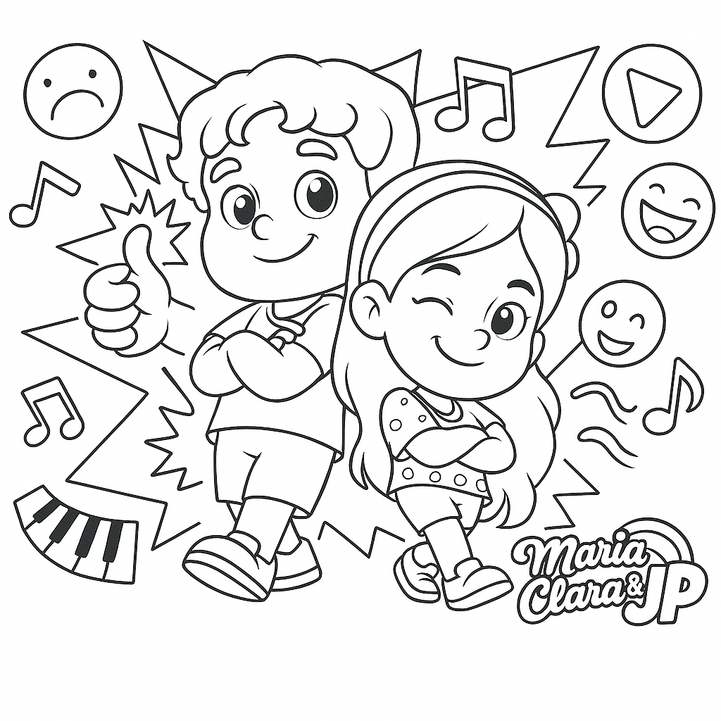 Painel com Maria Clara e JP para colorir