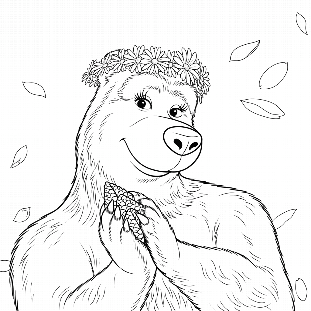 Urso da Masha com coroa para colorir