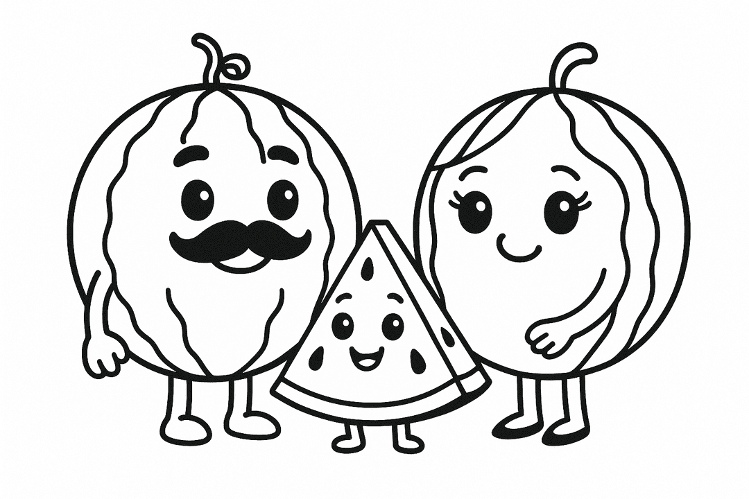 Família de melancias para colorir