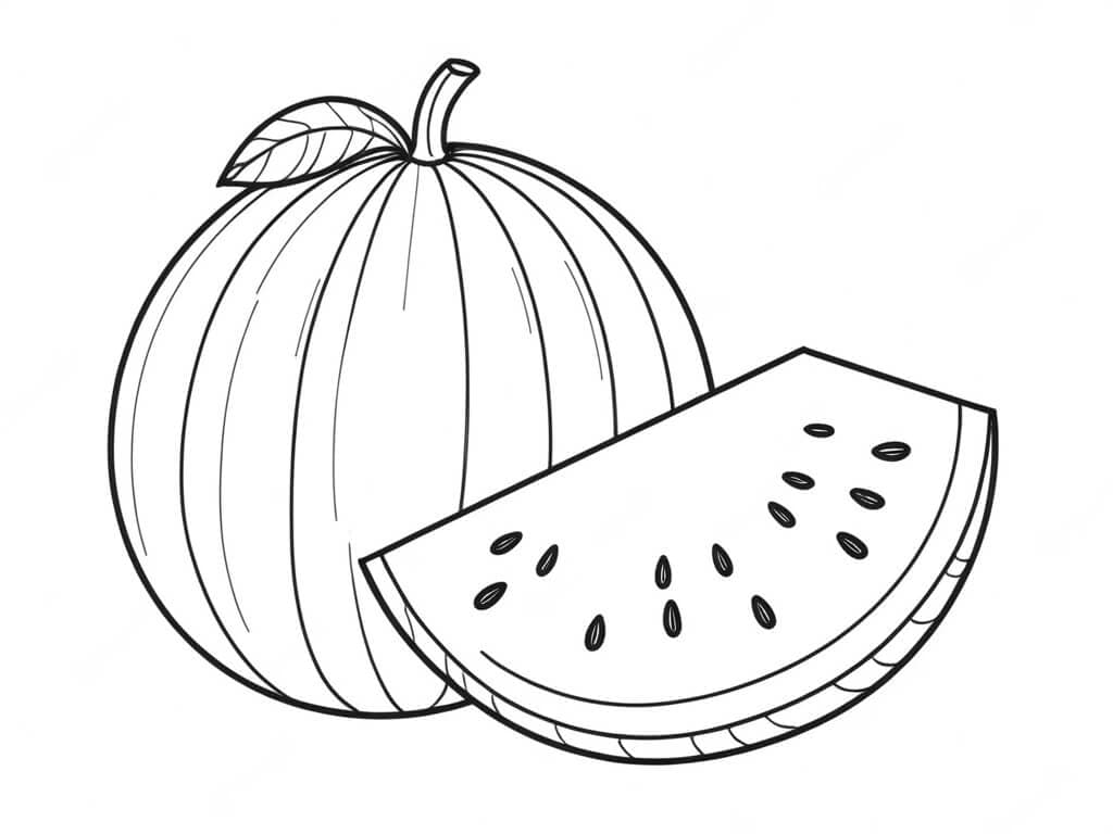 Melancia com pedaço ao lado para colorir
