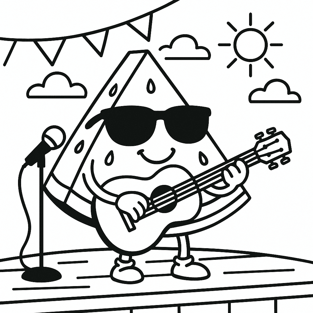 Melancia tocando violão para colorir