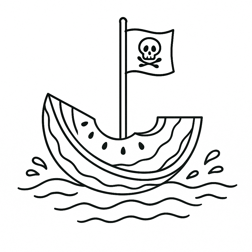 Navio pirata de melancia para colorir