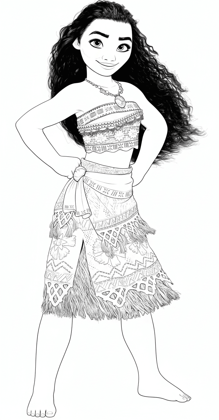 Moana de cabelo preto para colorir