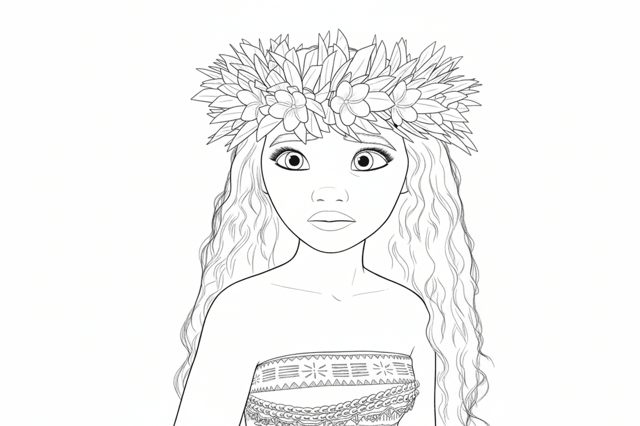 Moana com coroa para colorir