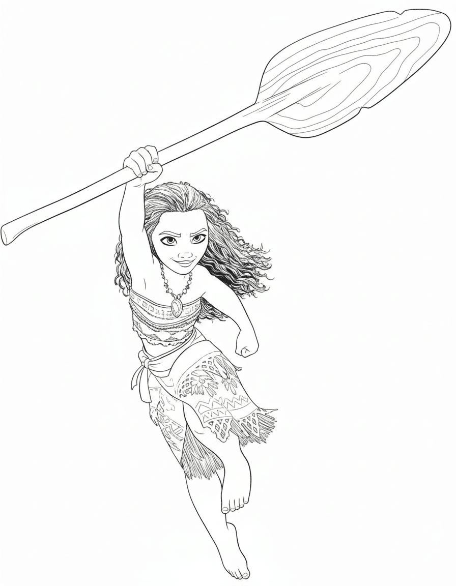 Moana com remo para colorir