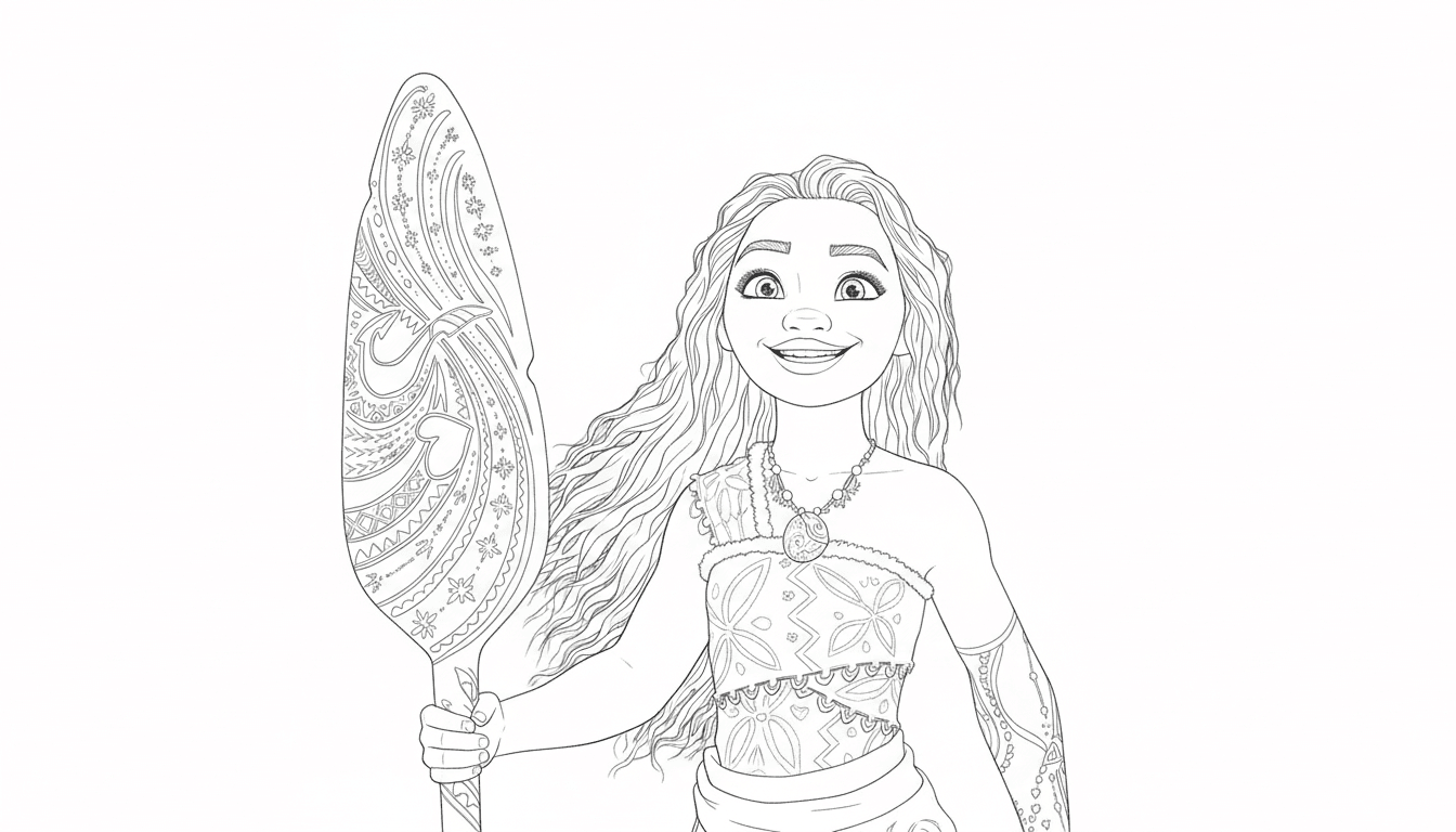 Moana com remo mágico para colorir