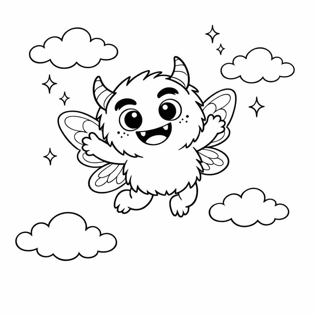 Monstro com asas de fada para colorir