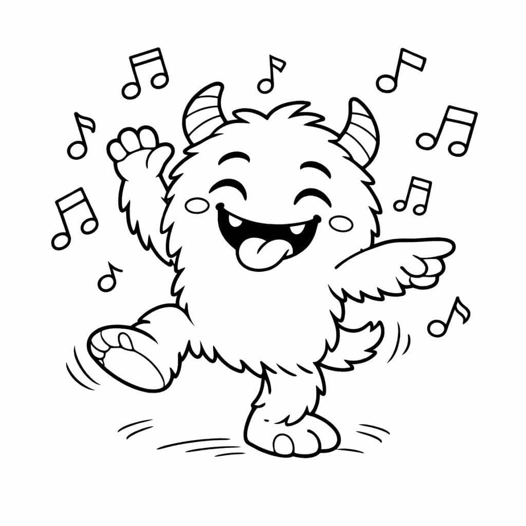 Monstro dançando música para colorir