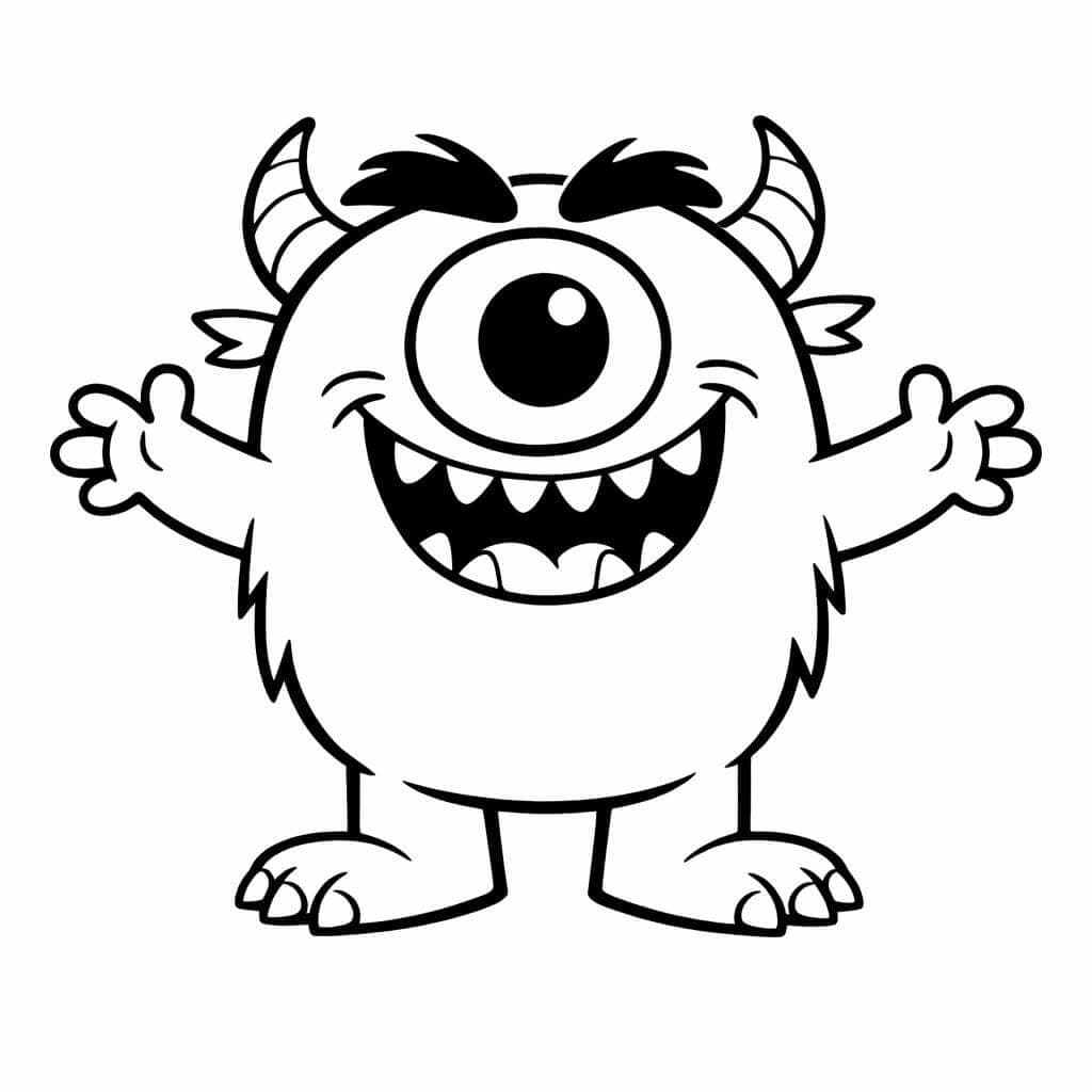 Monstro de um olho sorrindo para colorir