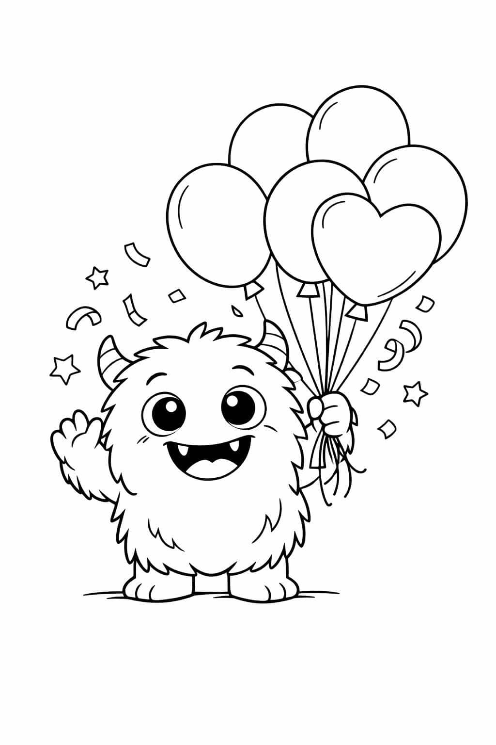 Monstro segurando balões para colorir
