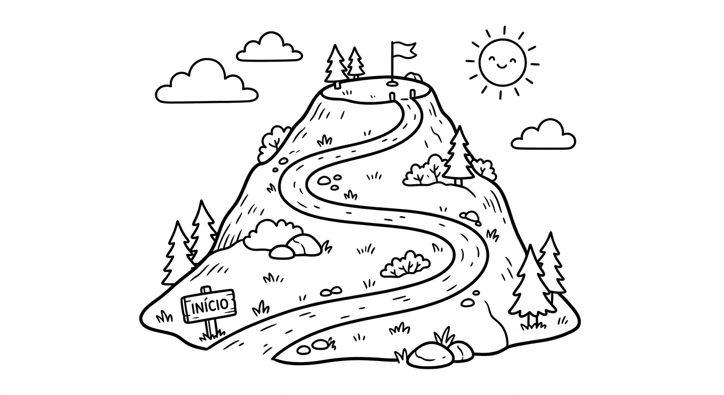 Montanha com caminho para colorir