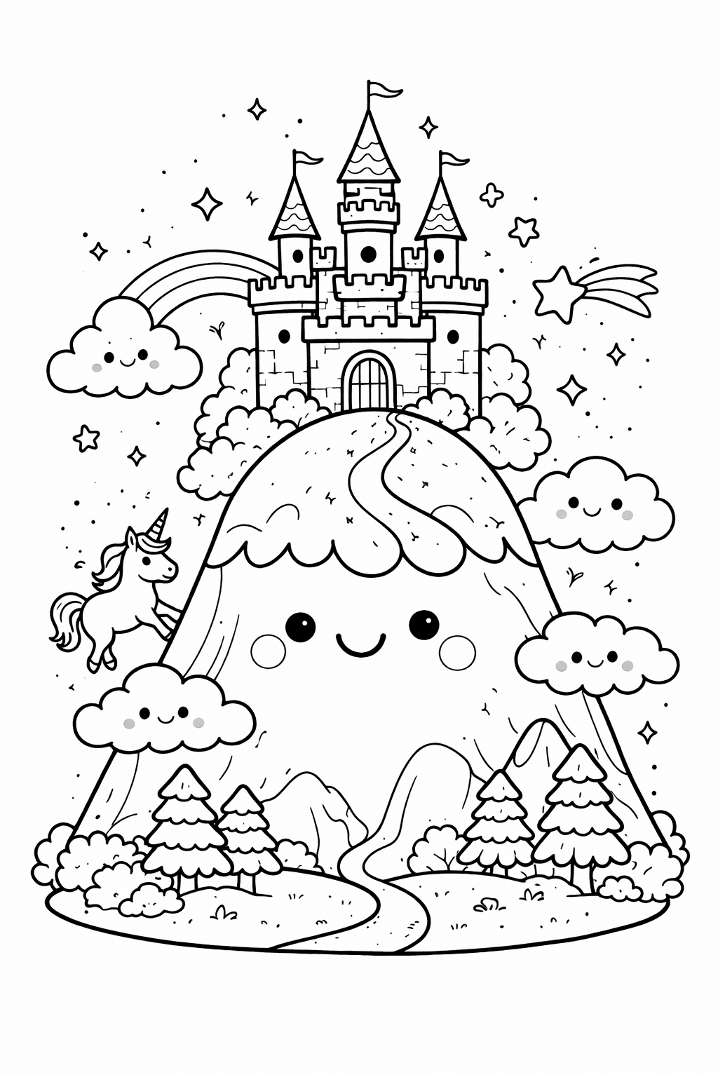 Montanha com castelo para colorir
