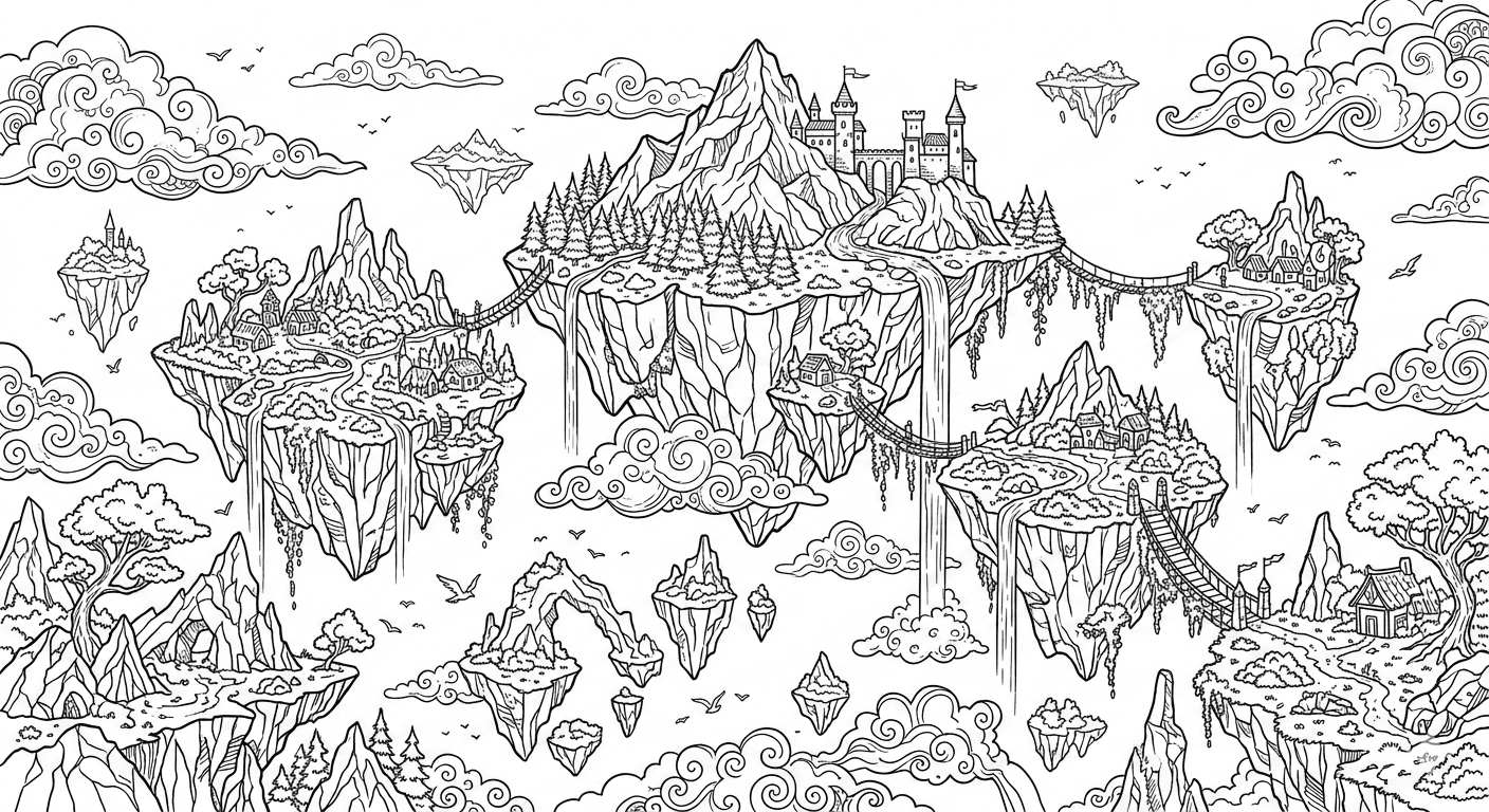 Montanha no céu para colorir