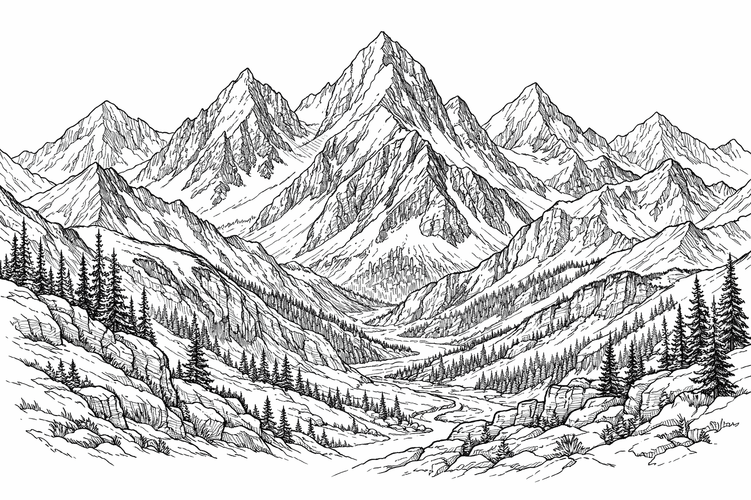 Cordilheira de montanhas para colorir