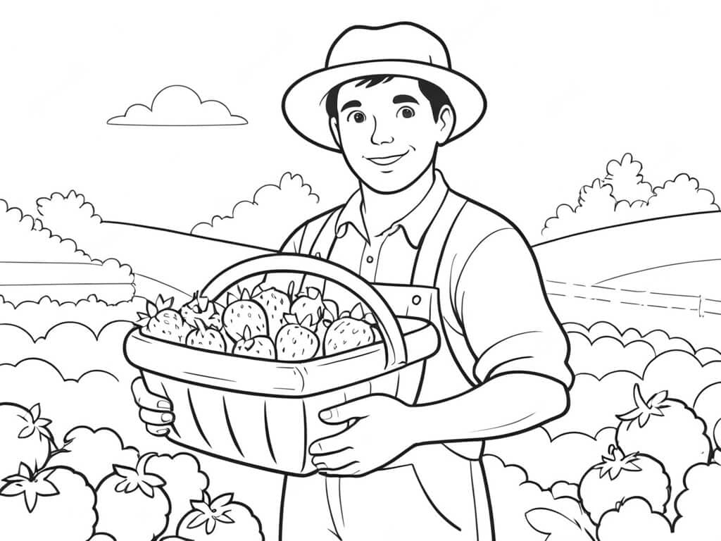 Fazendeiro colhendo morangos para colorir