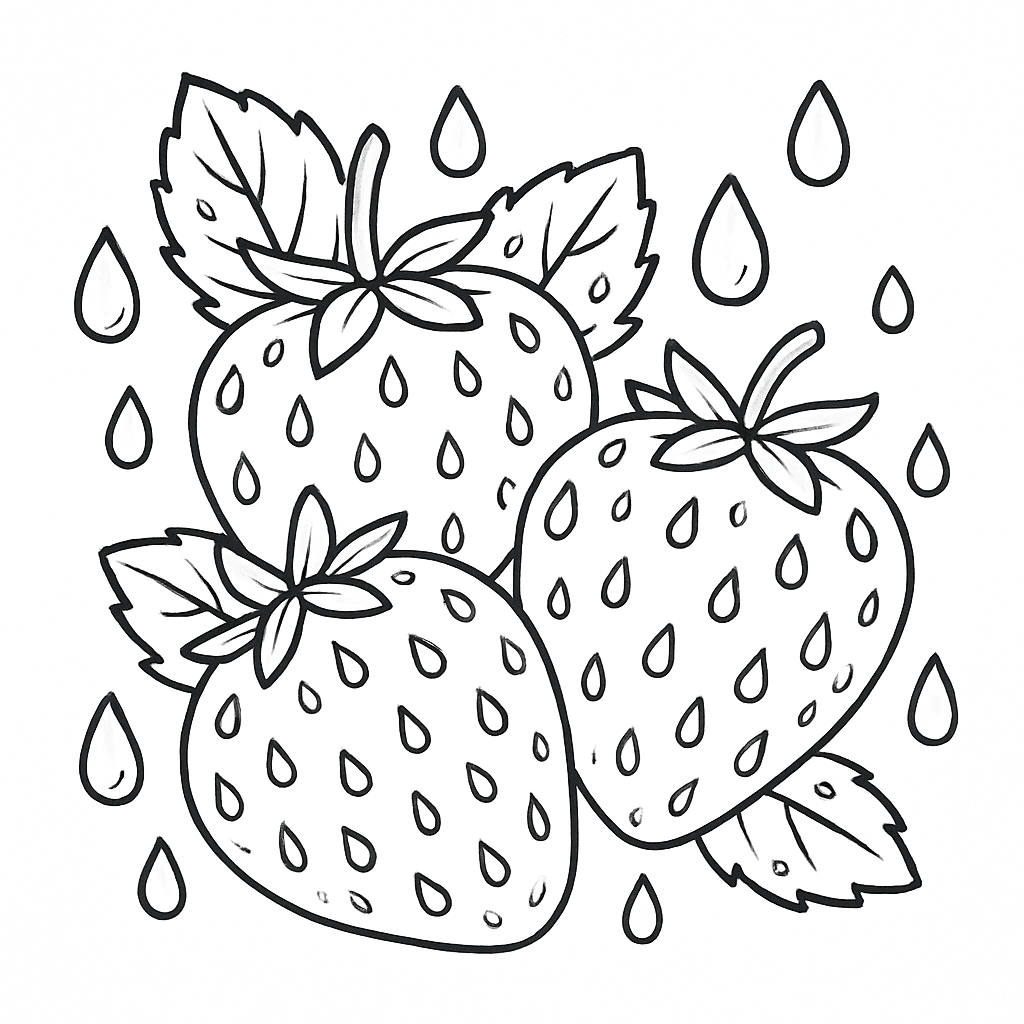 Morangos na chuva para colorir