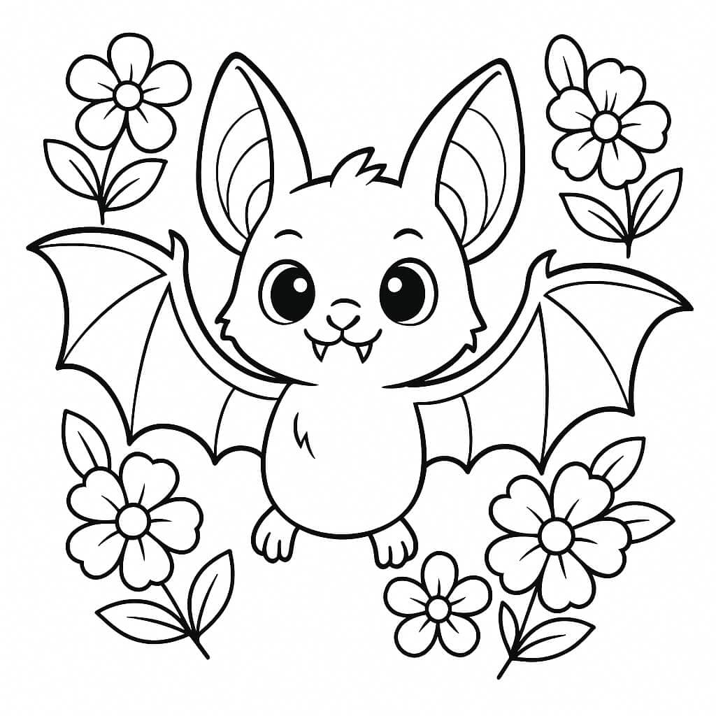 Morcego com flores para colorir
