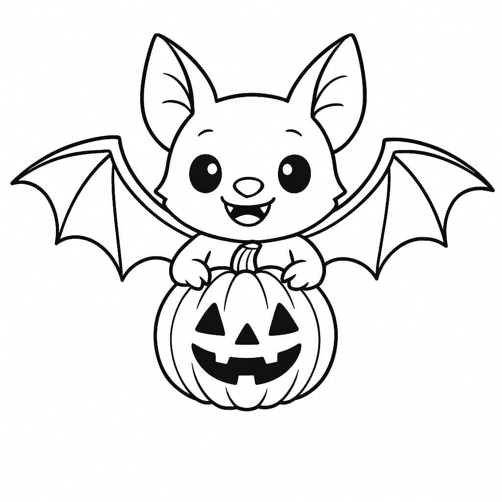 Morcego de Halloween com abóbora para colorir