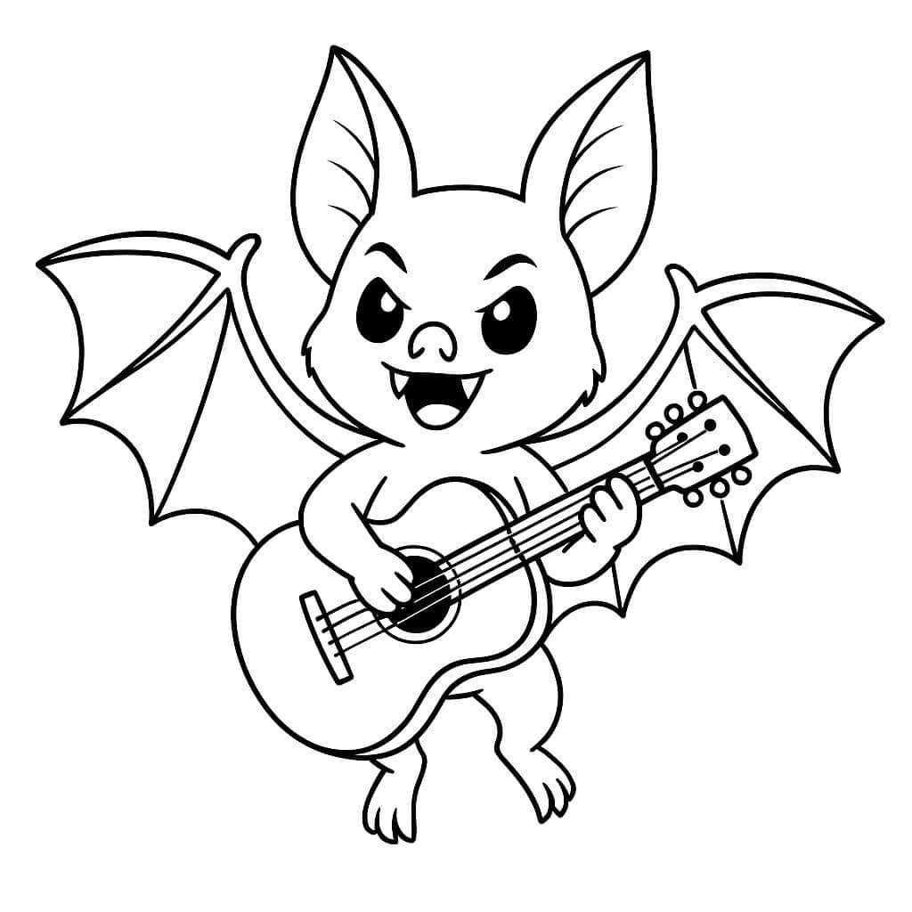 Morcego tocando guitarra para colorir
