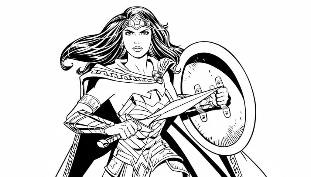 Mulher Maravilha com escudo para colorir