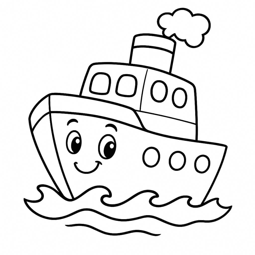 Navio barco sorridente para colorir