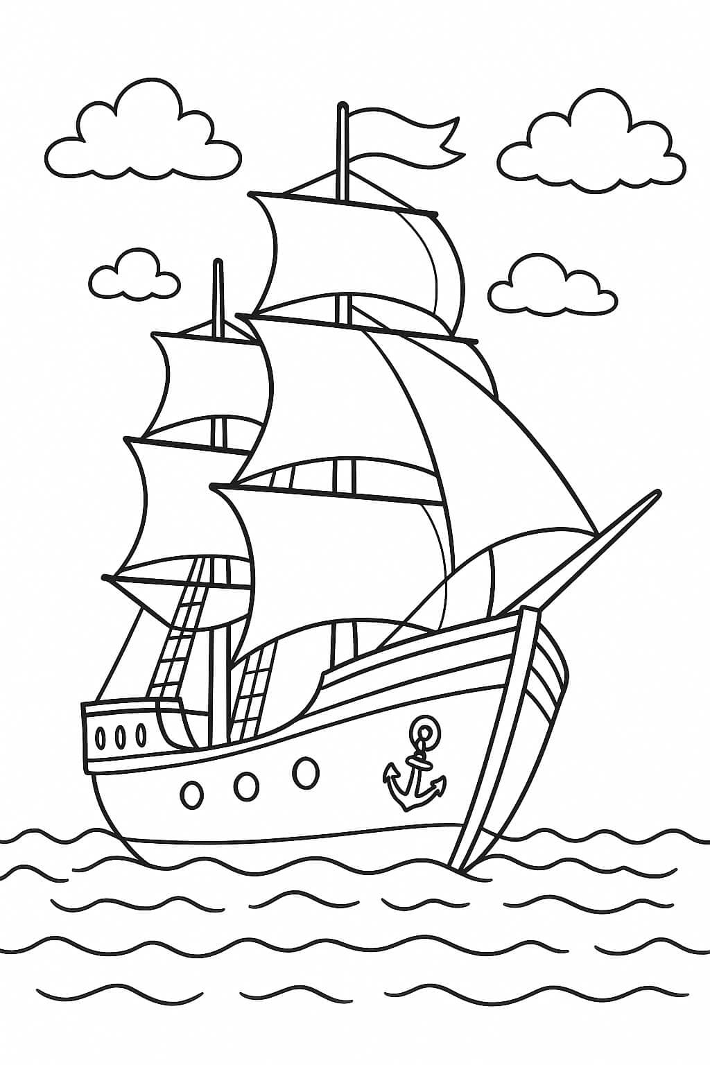 Navio com nuvens para colorir