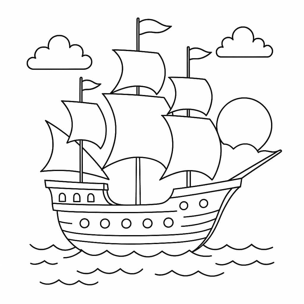 Navio com sol para colorir
