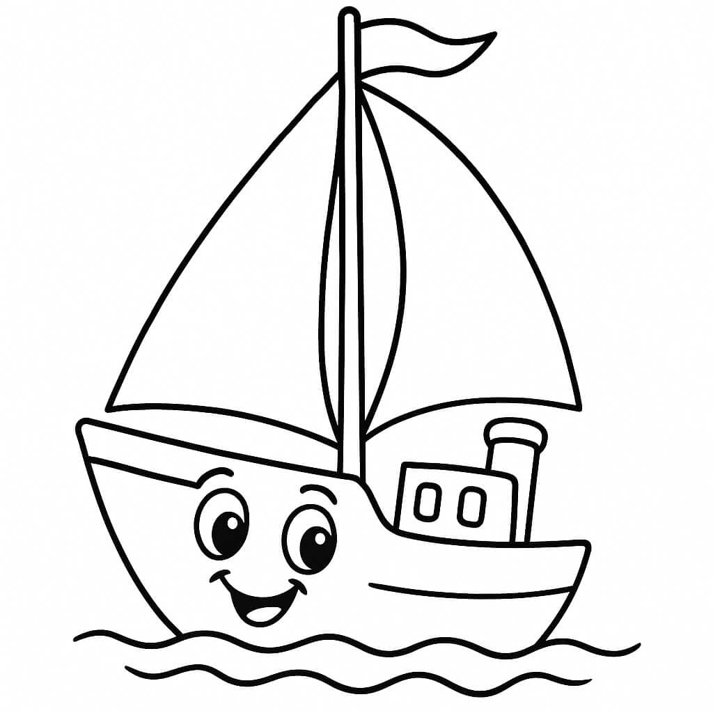Navio sorridente com cabine para colorir