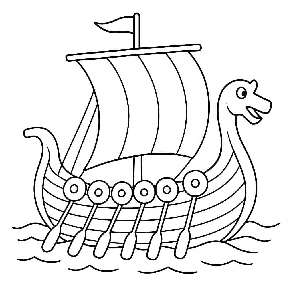 Navio viking com remos para colorir