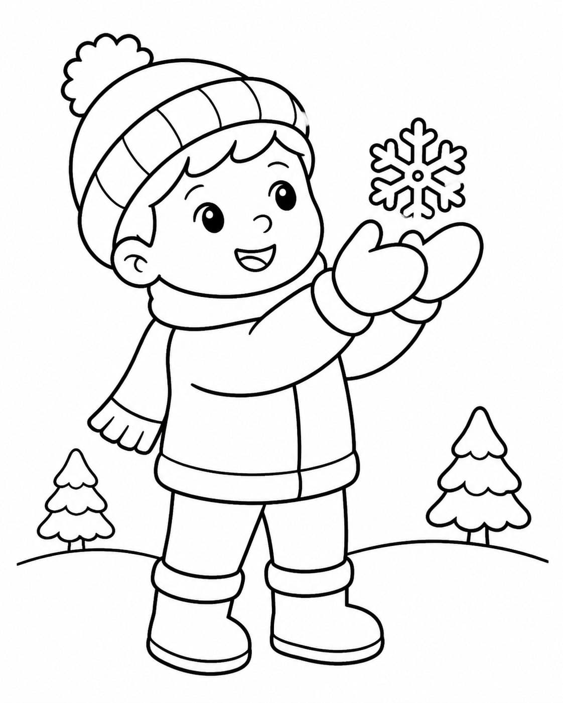 Criança pegando um floco de neve para colorir