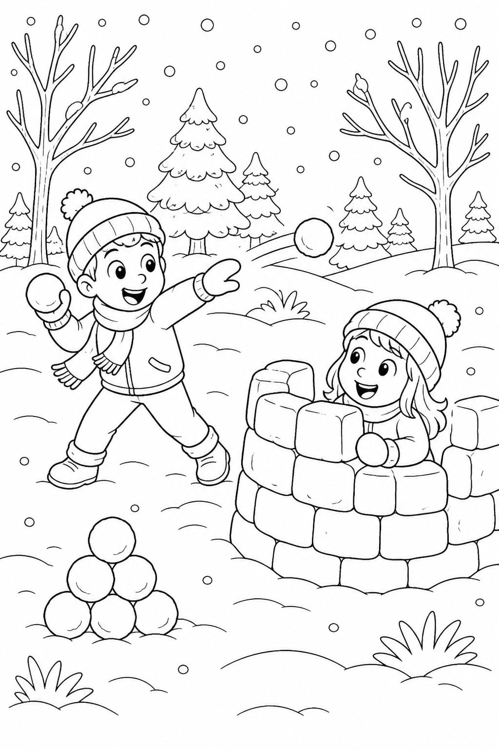 Guerra de bolas de neve para colorir